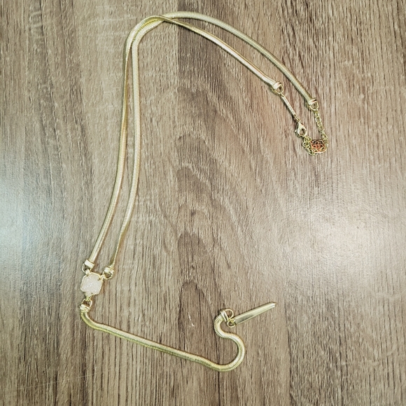 Kendra Scott Starla Necklace Gold Tone Pink White Iridescent Druzy Gem Y… - Picture 1 of 16